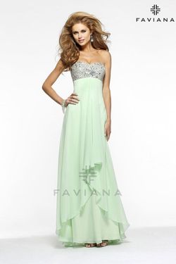 Style 7335 Faviana Green Size 10 Strapless Prom A-line Dress on Queenly