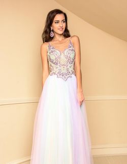 Style 8119 Vienna Multicolor Size 12 Beaded Top Light Green Sheer Embroidery A-line Dress on Queenly