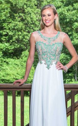 Style 8200 Vienna White Size 8 Prom Beaded Top Sheer Embroidery A-line Dress on Queenly