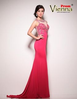 Style 1037 Vienna Pink Size 10 Train Sheer Prom Mermaid Dress on Queenly