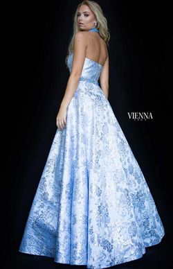 Style 7831 Vienna Blue Size 8 Print Tall Height Plunge A-line Dress on Queenly