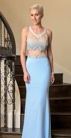 Style 8179 Vienna Blue Size 6 Sheer Prom Mermaid Dress on Queenly