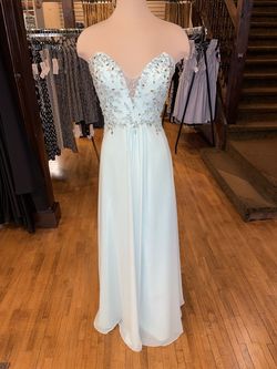 Style 7522 Faviana Green Size 14 Tall Height Black Tie Light Blue Straight Dress on Queenly