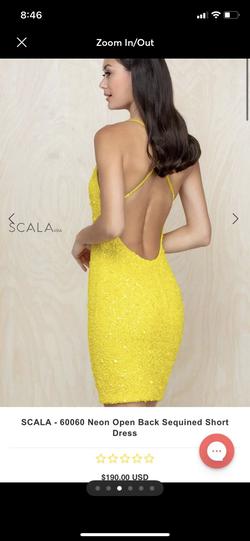 Scala Yellow Size 6 Black Tie V Neck Straight Dress on Queenly