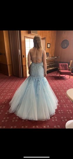Sherri Hill Light Blue Size 8 Boat Neck Ball gown on Queenly