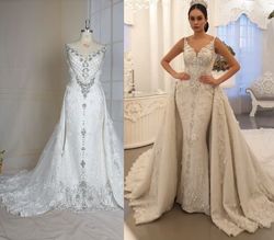 Style C2021-Perlinne Darius Cordell White Size 10 Sequin Fully-beaded Lace Floor Length Ball gown on Queenly