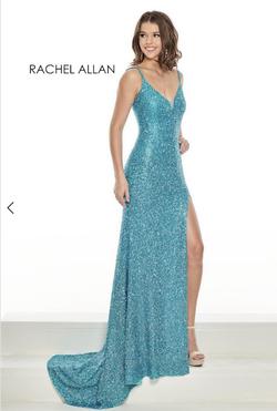 Rachel Allan Blue Size 4 Train Turquoise Side slit Dress on Queenly