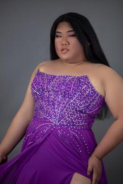Custom Purple Size 22 Floor Length Jewelled Side slit Dress on Queenly