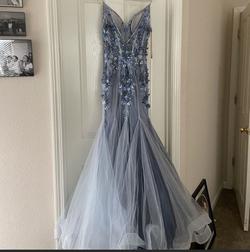 Jovani Blue Size 0 Tulle Beaded Top Sheer Mermaid Dress on Queenly