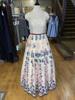 Style 67681 Mac Duggal Multicolor Size 10 Beaded Top Pageant Tall Height Boat Neck Prom A-line Dress on Queenly