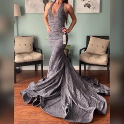 Jovani Silver Size 00 Train Sheer Prom Mermaid Dress on Queenly