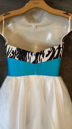 Hannah S Multicolor Size 0 Sweetheart Turquoise Midi Strapless Cocktail Dress on Queenly