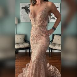 Jovani Pink Size 2 Floral Prom Rose Gold Wedding Guest Mermaid Dress on Queenly