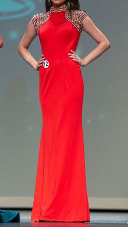 Style 2089 Johnathan Kayne Red Size 4 High Neck Fitted Prom Straight Dress on Queenly