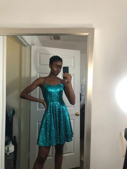 Sherri Hill Blue Size 0 Teal $300 Cut Out Midi Cocktail Dress on Queenly