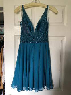 Jovani Blue Size 0 Beaded Top Sheer Cocktail Dress on Queenly