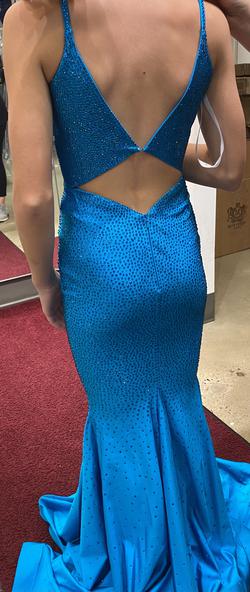 Ellie Wilde Blue Size 00 Floor Length Jewelled Tulle Mermaid Dress on Queenly