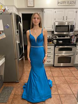 Ellie Wilde Blue Size 00 Floor Length Jewelled Tulle Mermaid Dress on Queenly