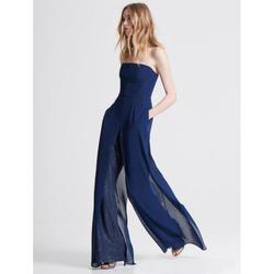 Halston Heritage Blue Size 0 Navy Pockets Sheer Jumpsuit Dress on Queenly