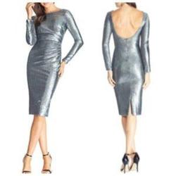 Dress the Population Silver Size 12 Holiday Midi Cocktail Dress on Queenly