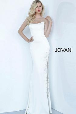 Jovani White Size 8 Boat Neck Strapless Prom Side slit Dress on Queenly