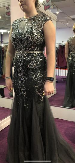 Johnathan Kayne Silver Size 14 Black Tie Prom Mermaid Dress on Queenly