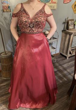 Tiffany Designs Red Size 10 Floor Length V Neck Beaded Top Pageant Ball gown on Queenly