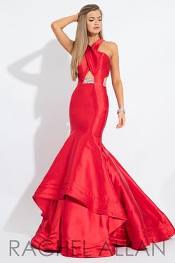 Style 7593 Rachel Allan Red Size 8 Prom Ruffles Mermaid Dress on Queenly