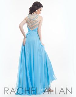 Style 6980 Rachel Allan Blue Size 12 Halter Tulle Plus Size A-line Dress on Queenly