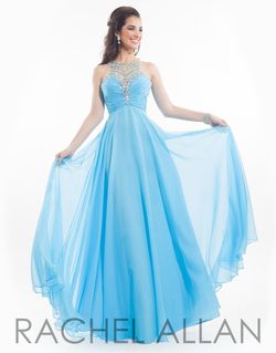 Style 6980 Rachel Allan Blue Size 12 Halter Floor Length A-line Dress on Queenly