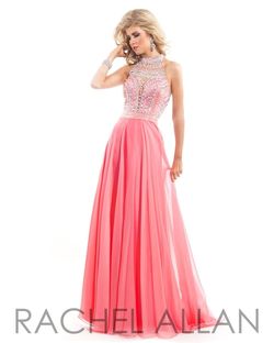Style 6810 Rachel Allan Pink Size 10 Halter Prom High Neck A-line Dress on Queenly