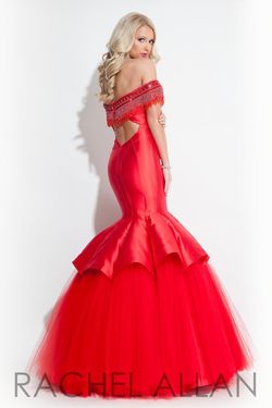 Style 7087RA Rachel Allan Red Size 4 Tall Height Black Tie Silk Mermaid Dress on Queenly