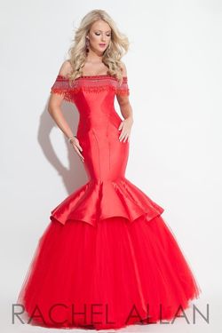 Style 7087RA Rachel Allan Red Size 4 Prom Mermaid Dress on Queenly
