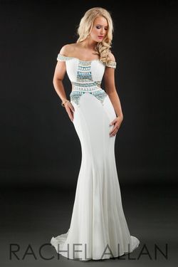 Style 7066RA Rachel Allan White Size 10 Floor Length Jersey Mermaid Dress on Queenly