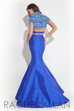 Style 7064RA Rachel Allan Blue Size 8 Pageant Floor Length Cap Sleeve Mermaid Dress on Queenly