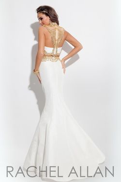 Style 7145RA Rachel Allan White Size 6 Sequin Pageant Halter Mermaid Dress on Queenly
