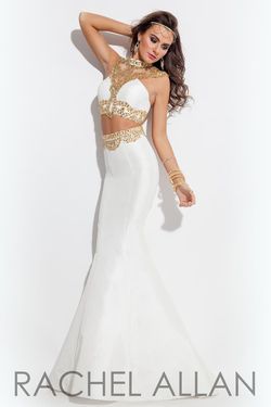 Style 7145RA Rachel Allan White Size 6 Sequin Sequined Jewelled Two Piece Mermaid Dress on Queenly