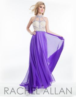 Style 9003 Rachel Allan Purple Size 6 Floor Length Halter Military A-line Dress on Queenly