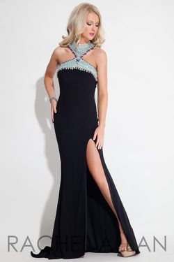 Style 2007 Rachel Allan Black Size 4 Jersey Prom Side slit Dress on Queenly