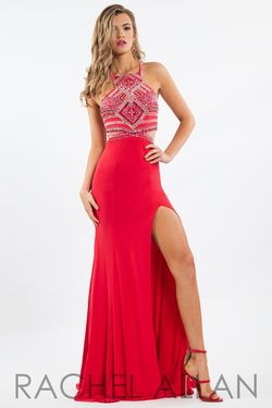 Style 2094 Rachel Allan Orange Size 2 Jewelled Jersey Prom Euphoria Side slit Dress on Queenly