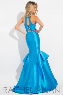 Style 2092 Rachel Allan Blue Size 10 Prom Silk Mermaid Dress on Queenly