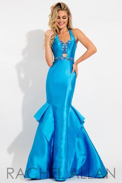 Style 2092 Rachel Allan Blue Size 10 Black Tie Floor Length Silk Mermaid Dress on Queenly