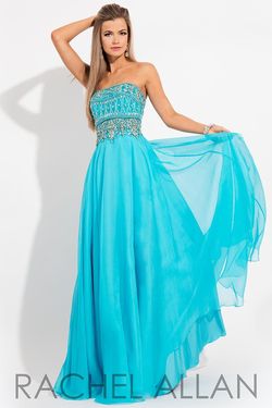 Style 2084 Rachel Allan Blue Size 4 Black Tie Floor Length Strapless A-line Dress on Queenly
