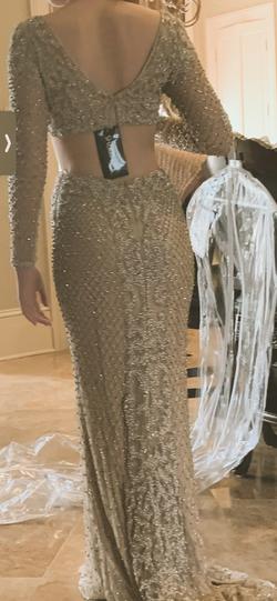 Sherri Hill Gold Size 0 Train Long Sleeve Cut Out Straight Dress on Queenly