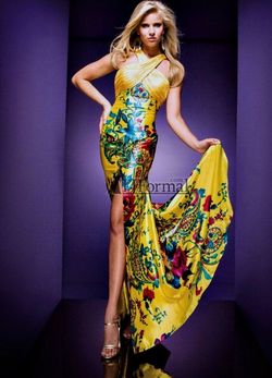 Style 110734 Tony Bowls Yellow Size 0 Floor Length Prom Side slit Dress on Queenly