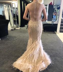 TERANI  Couture Nude Size 4 Tulle Feather Straight Dress on Queenly
