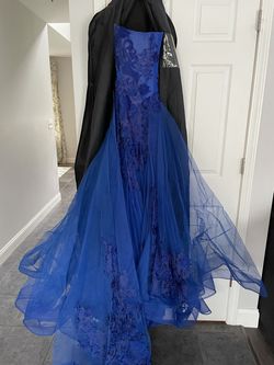 Juan Carlos Blue Size 2 Embroidery Prom Overskirt Train Dress on Queenly