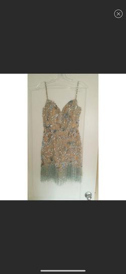 Mac Duggal Nude Size 2 Spaghetti Strap Fringe Party Cocktail Dress on Queenly