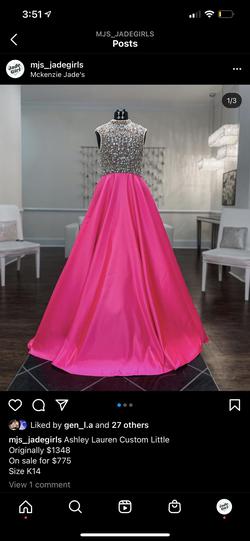 Ashley Lauren Pink Size 0 High Neck Custom Floor Length Beaded Top A-line Dress on Queenly