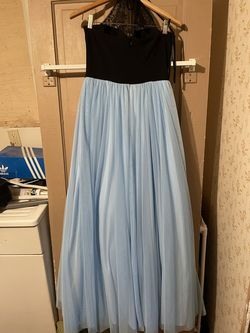 Blondie Nites Blue Size 10 Tall Height Sheer Prom Black Straight Dress on Queenly